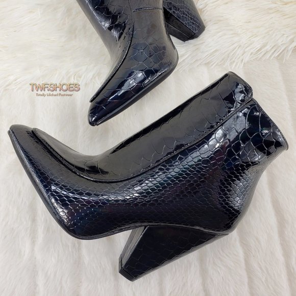 Vibes Black Hologram Modern 4" Cone Heel Ankle boots Restocked - Picture 3 of 16